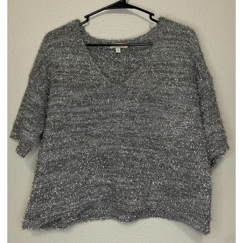 Gianni Bini Sweater Womens Medium Metallic Silver Short Sleeve GB